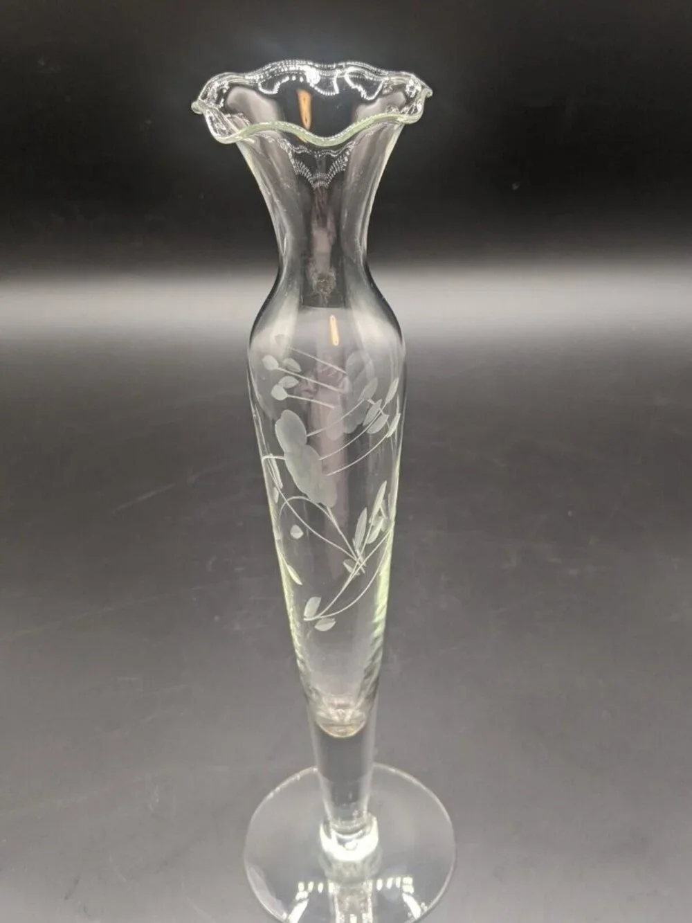 Vtg Princess House Heritage Bud Vase Set of 2 Handblown Crystal Floral Etched